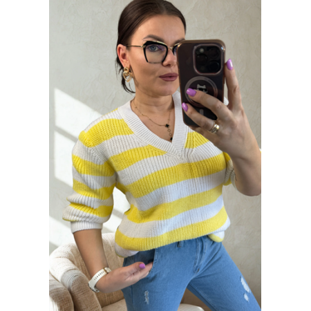 Sweter w paski biało-żółty